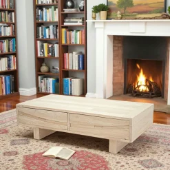 Table basse Hévéa 2 tiroirs 120x60x35cm NIAGARA