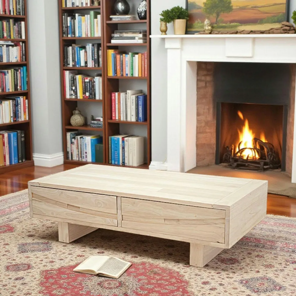 Table basse Hévéa 2 tiroirs 120x60x35cm NIAGARA