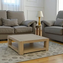 Table basse Hévéa double plateaux 90x90x35cm ATTAN