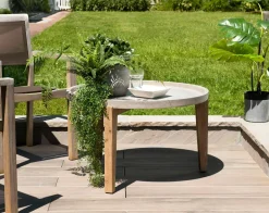 Table basse jardin acacia béton forme ronde PM HERCULE