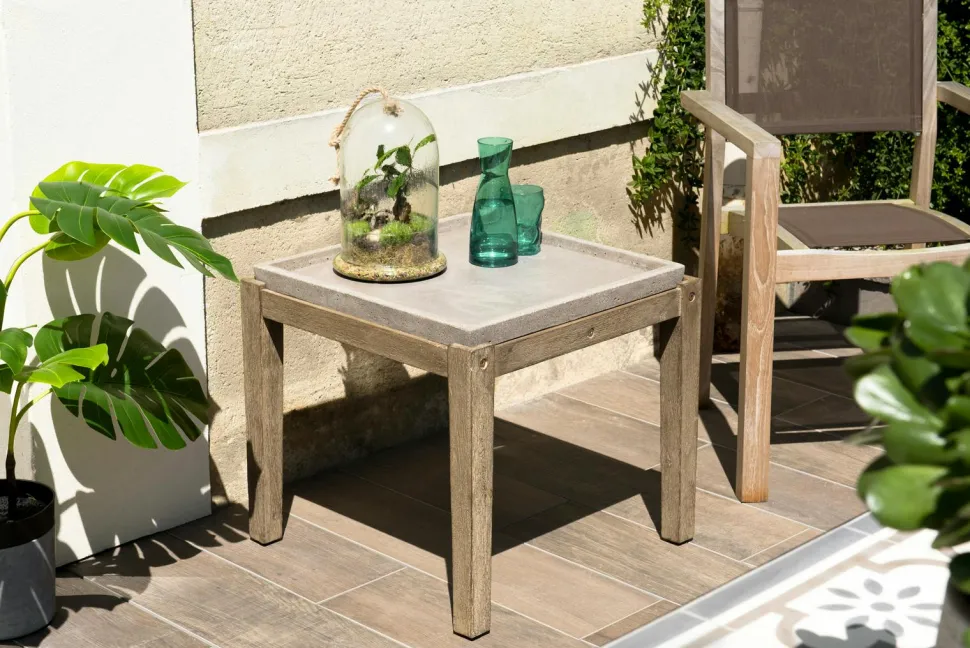 Table basse jardin acacia béton forme carrée GM HERCULE