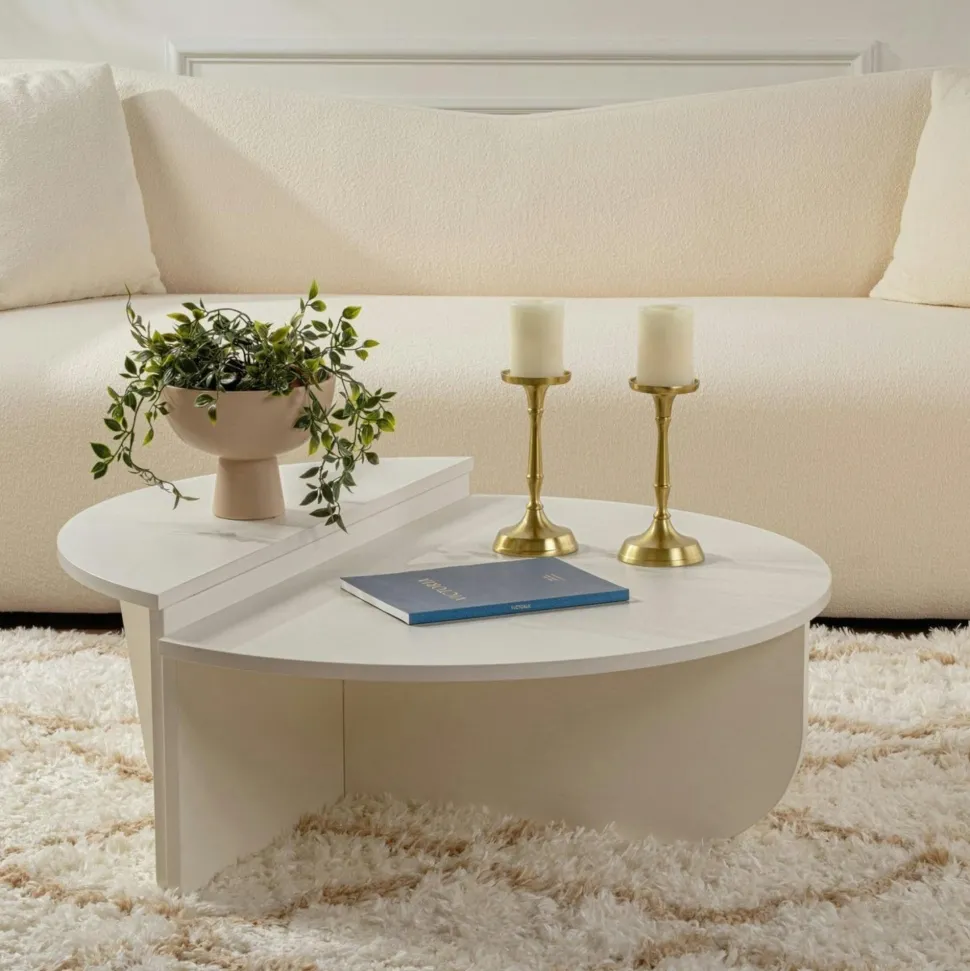Table basse moderne blanche effet bois - 2 hauteurs MARFA