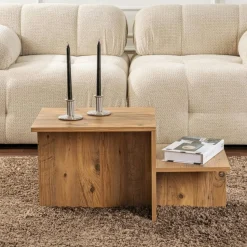 Table basse moderne effet bois de pin - 2 hauteurs MARFA