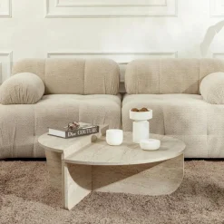 Table basse moderne effet travertin - 2 hauteurs MARFA