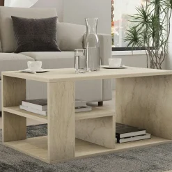 Table basse moderne effet travertin - 2 hauteurs MARFA