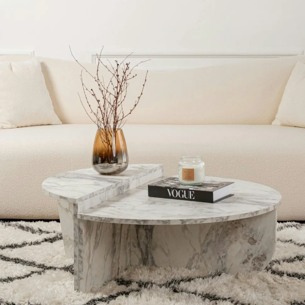 Table basse moderne effet marbre blanc - 2 hauteurs MARFA