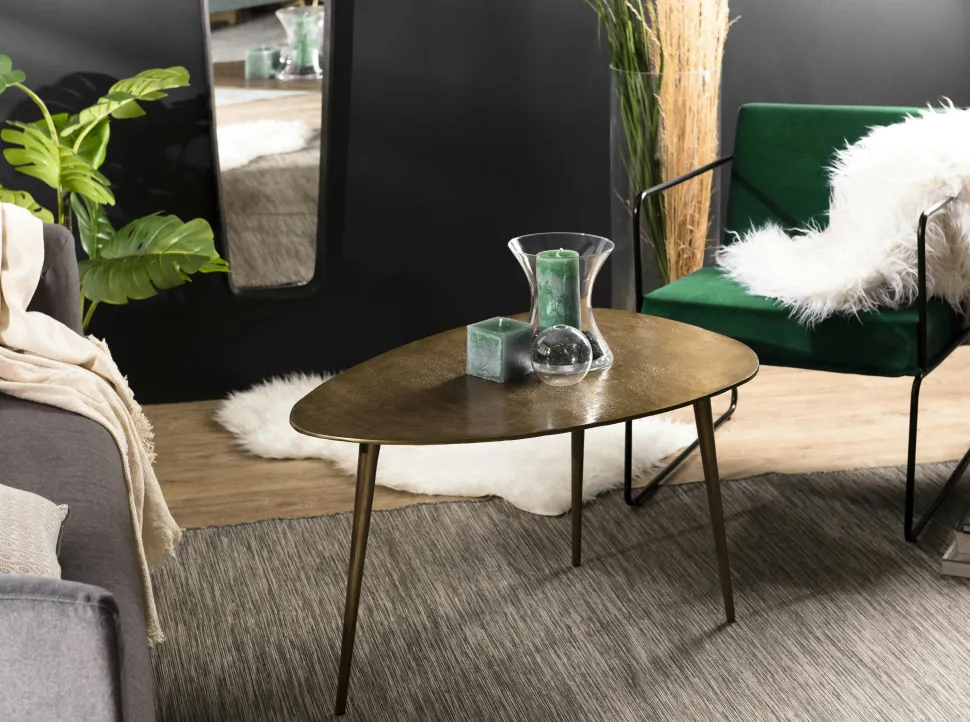 Table basse moderne forme goutte dorée ZALA