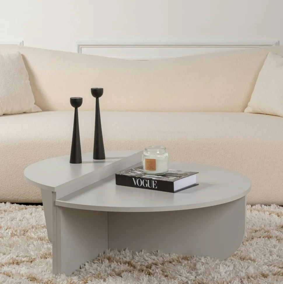 Table basse moderne grise effet laqué - 2 hauteurs MARFA