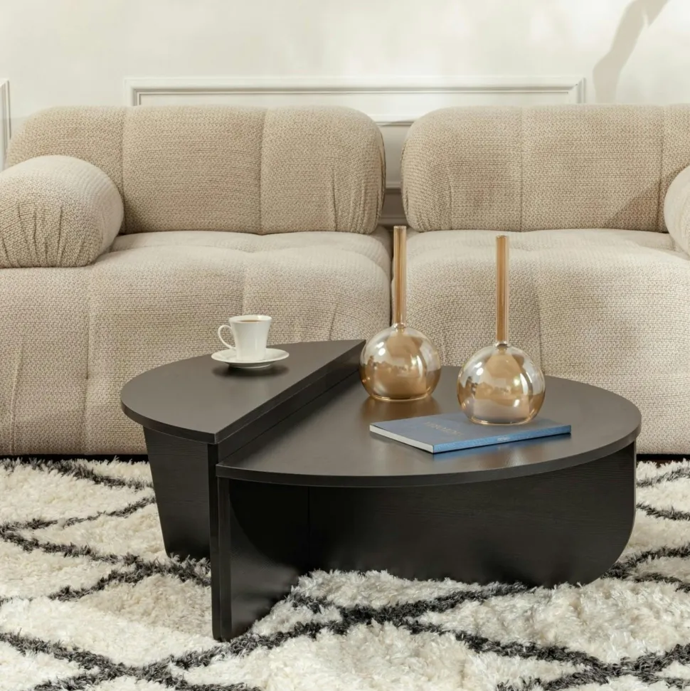 Table basse moderne grise effet laqué - 2 hauteurs MARFA