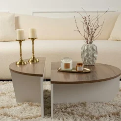 Table basse moderne plateau effet noyer - 2 hauteurs MARFA