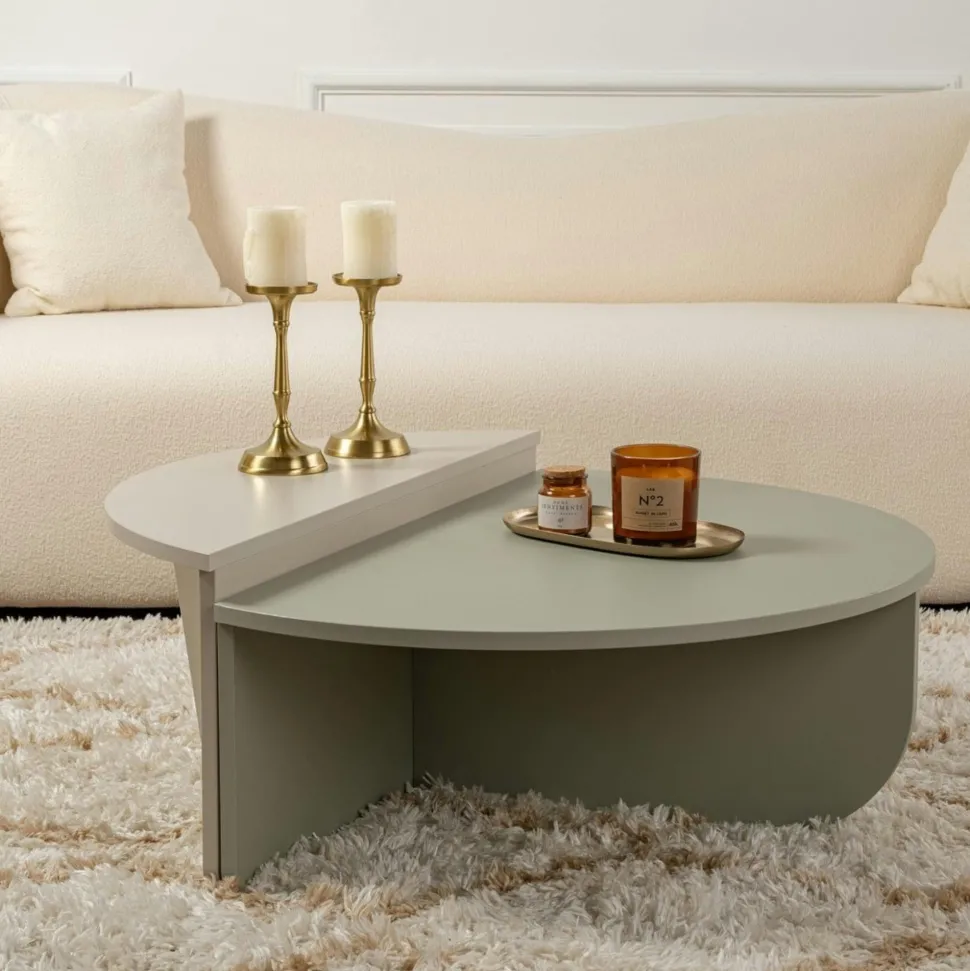 Table basse moderne vert sauge & beige - 2 hauteurs MARFA