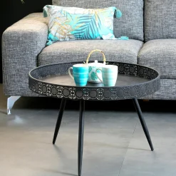 Table basse métal noir motifs ajourés grand modèle