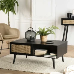 Table basse noire avec cannage PALMA 2