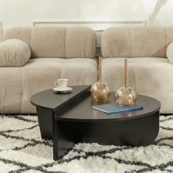Table basse noire moderne effet bois - 2 hauteurs MARFA