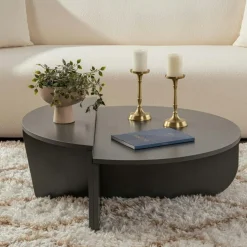 Table basse noire moderne effet bois - 2 hauteurs MARFA