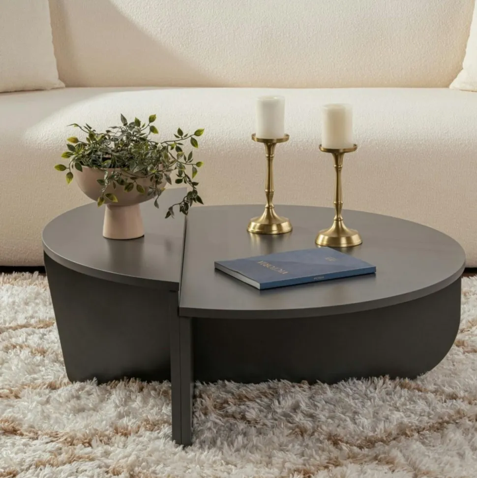 Table basse noire moderne effet bois - 2 hauteurs MARFA