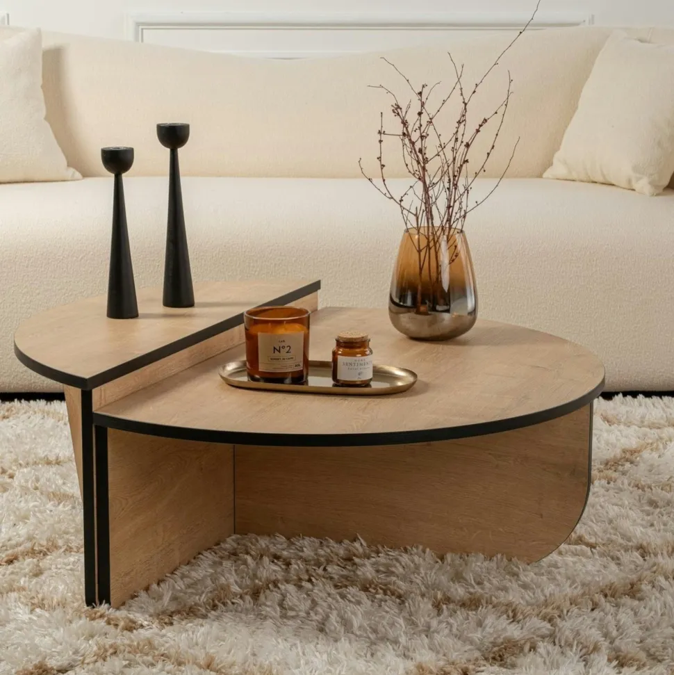 Table basse noire moderne effet bois - 2 hauteurs MARFA