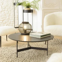 Table basse noire ronde bois-métal CORUMBA