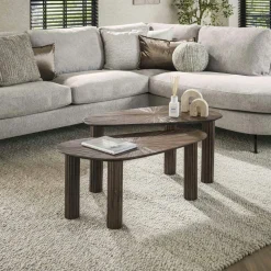 Table basse organique en bois de teck forme galet (lot de 2) YOGY
