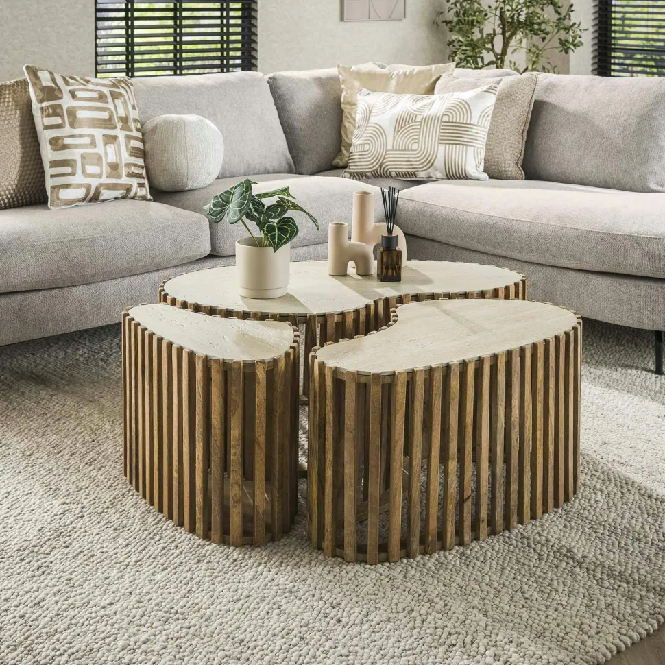 Table basse organique en bois et céramique (lot de 3) ASCOLI