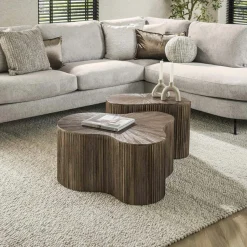 Table basse organique en bois de teck forme triangle (lot de 3) YOGY