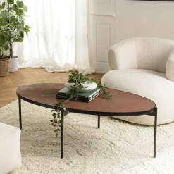 Table basse ovale bois effet pierre rouille BIHAR