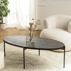 Table basse ovale bois effet pierre rouille BIHAR