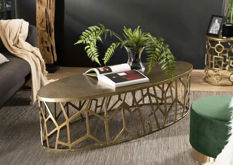 Table basse ovale contemporaine dorée ZALA