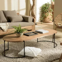 Table basse ovale en teck recyclé et métal 164 cm SWING