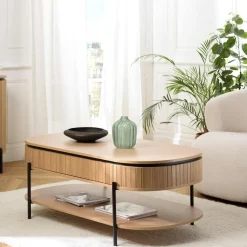 Table basse pin 2 plateaux bords arrondis ALMEIRA