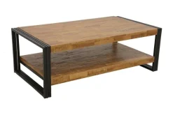 Table basse rectangle hévéa recyclé naturel et métal noirci 2 plateaux 130X70X45cm DOCKER