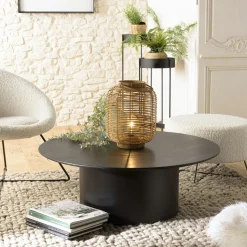 Table basse ronde 80 cm bois et métal noir CORUMBA