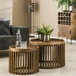 Table basse ronde ajourée en manguier (lot de 2) DELHI