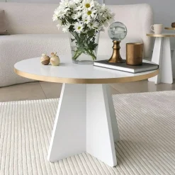 Table basse ronde blanche & pieds forme trapèze MARFA