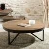 Table basse ronde bois de teck recyclé métal noir grand modèle SWING