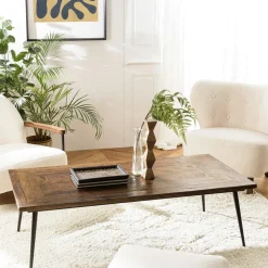 Table basse ronde bois recyclé motif éventail 80 cm KORKAI