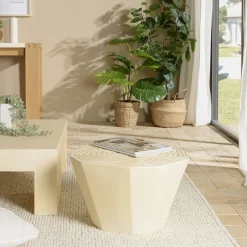 Table basse ronde béton et métal pied grillage BRASILIA