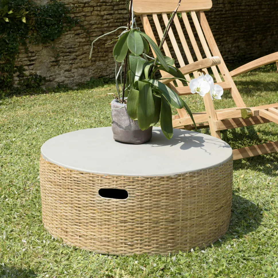 Table basse ronde de jardin bambou et béton 80 cm HERCULE