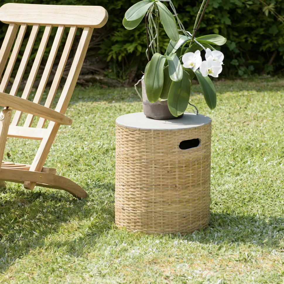 Table basse ronde de jardin bambou et béton 80 cm HERCULE