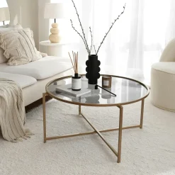 Table basse ronde design - verre & métal noir TULUM