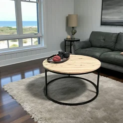 Table basse ronde diamètre 90 cm en chêne huilé PALERME