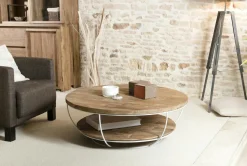 Table basse ronde double plateau métal noir D 120 cm SWING