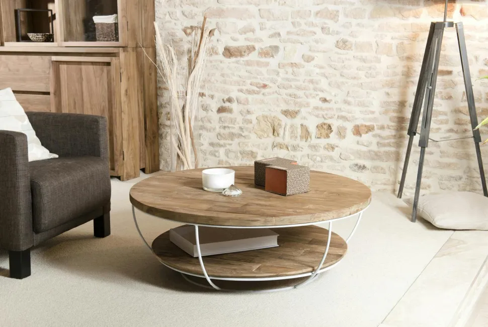 Table basse ronde double plateau métal noir D 120 cm SWING