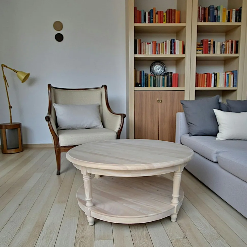 Table basse ronde double plateau hévéa D80cm TRADITION