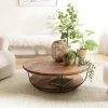 Table basse ronde double plateaux en teck recyclé et métal noir D100xH35cm SWING