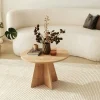 Table basse ronde effet bois clair & pieds trapèze MARFA