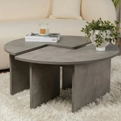 Table basse ronde effet béton – design puzzle MARFA