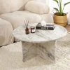Table basse ronde effet marbre – pied croisé design MARFA