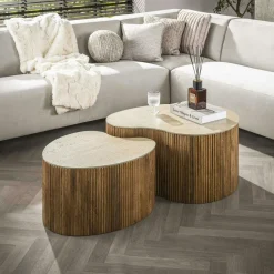 Table basse ronde en bois de manguier et céramique (lot de 2) ASCOLI