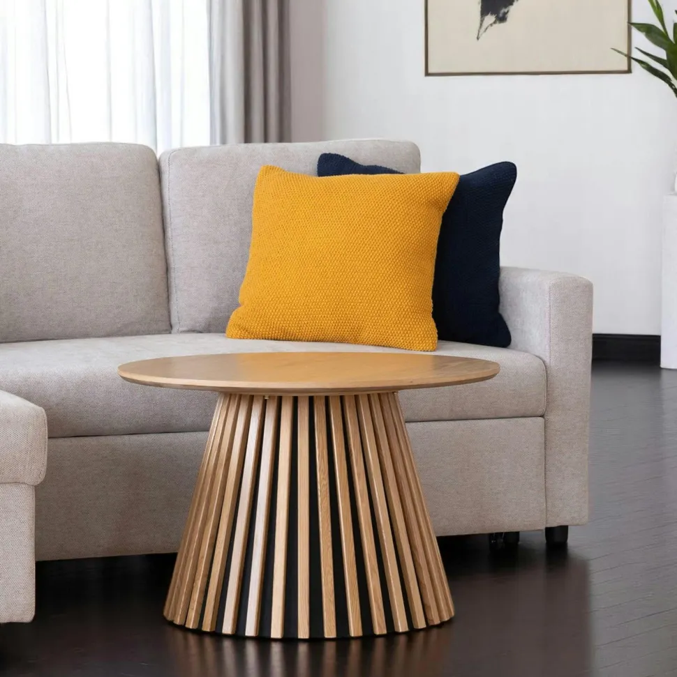 Table basse ronde en chêne brun avec piètement baguette ø70 cm AMSTERDAM